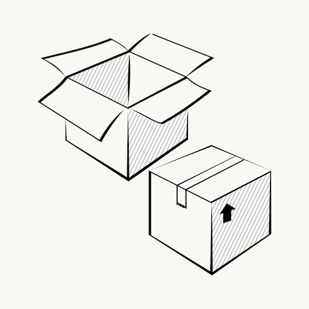 Set of box doodle style vector illustration