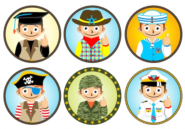 Set of boy cartoon with different uniform