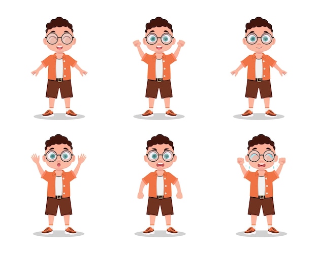 A set of boy emotions, a boy with glasses. Vector illustration