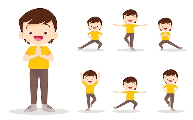 Set of boy on exercise various actionsthere are various actions to move the body healthy