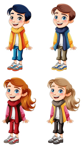 少年と少女の漫画のキャラクターセットのセット