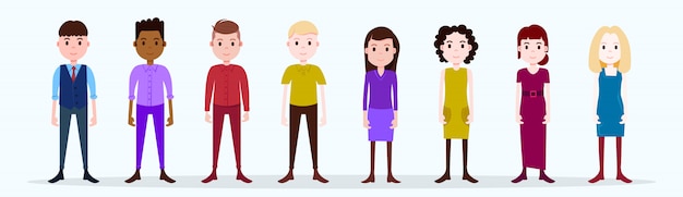 set boy girl character serious male female different suit banner