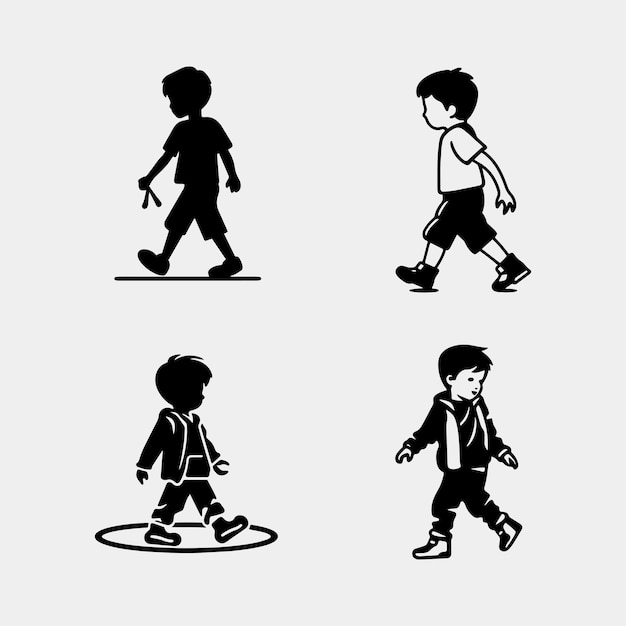 Set of Boy walking casually vector isolated on white background