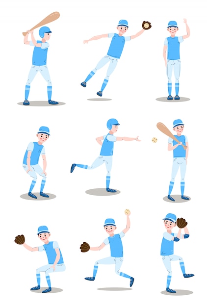 Insieme dei ragazzi che giocano a baseball con il pipistrello, illustrazione della palla