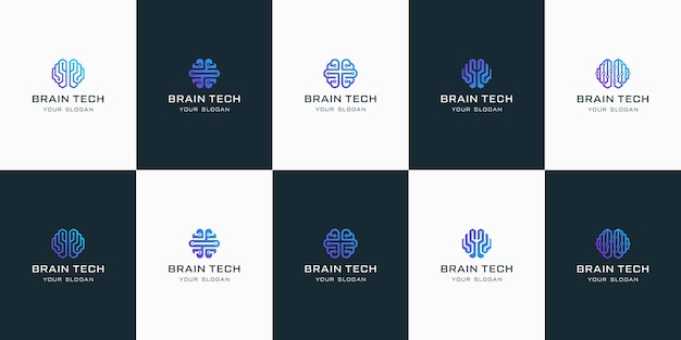 Vector set of brain tech logos, for design inspiration.