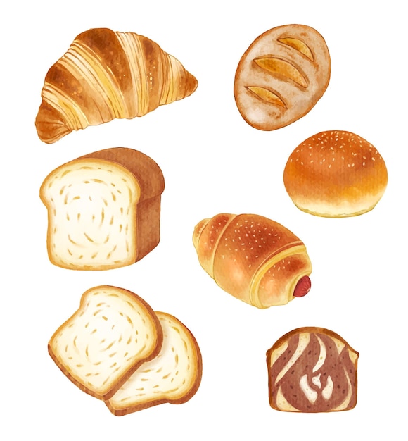 Vector set of bread bakery watercolor