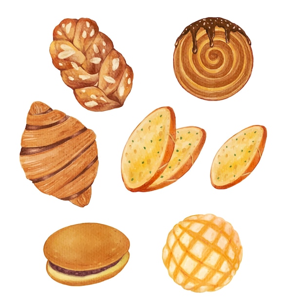 set of bread bakery watercolor