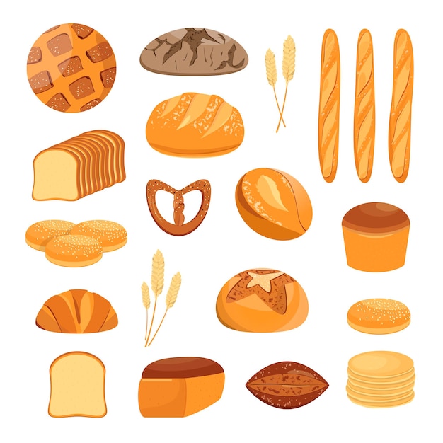 A set of bread on a white background