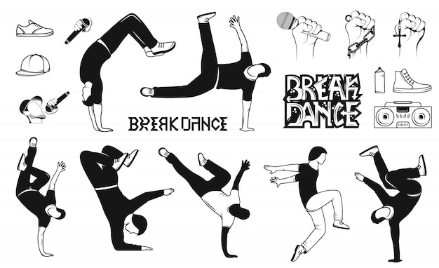 Vettore set di sagome di uomo di breakdance