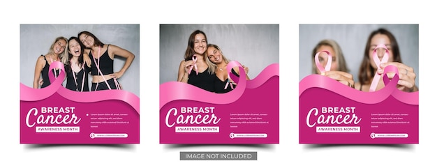 Vettore set di progettazione del modello di post sui social media del mese di consapevolezza del cancro al seno