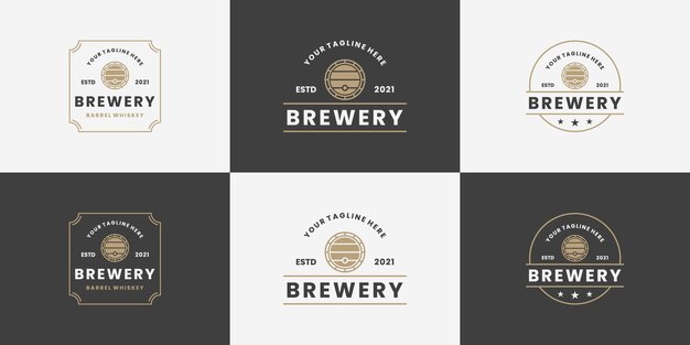 Set of brewery, barrel logo design vintage style