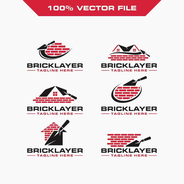 set of brick wall bricklayer logo icon label symbol vector illustration graphic template design 2