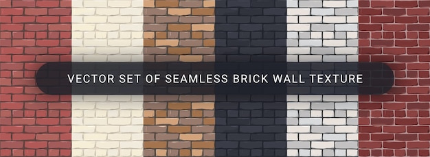 Vector set of brick wall texture background. modern realistic different color brick wall textures.