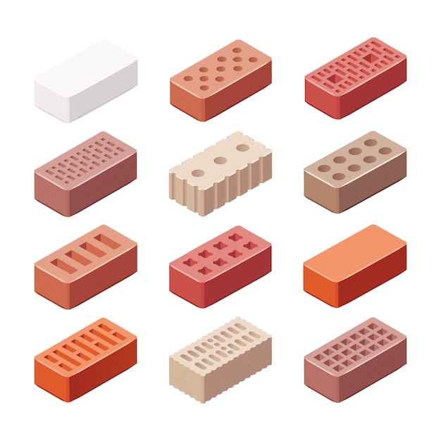 Set di mattoni di diversi tipi e colori