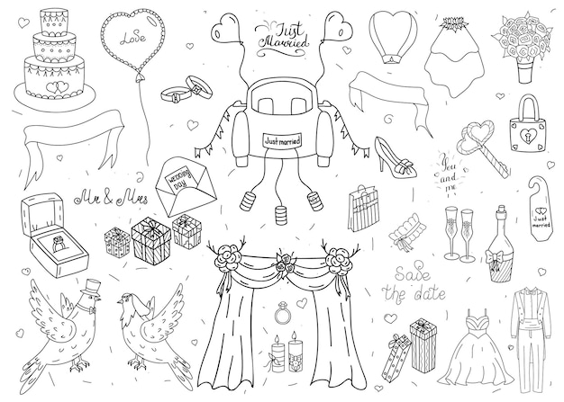Vector set of bridal doodle elements