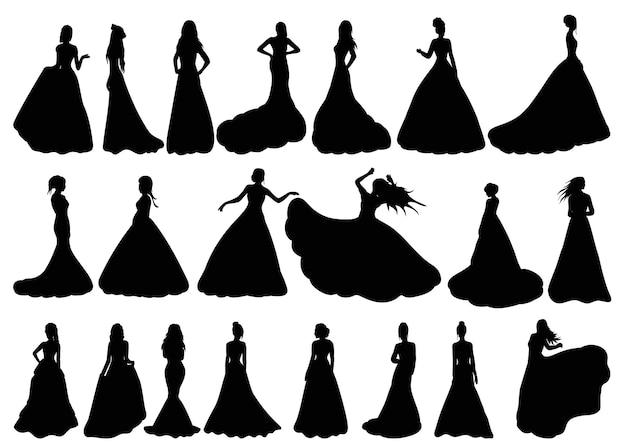 Set bride princess silhouette isolated vector