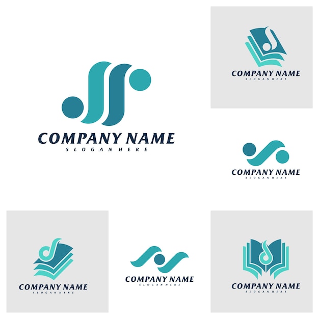 Set brief JS Logo ontwerpsjabloon eerste JS logo concept vector embleem creatieve symboolpictogram