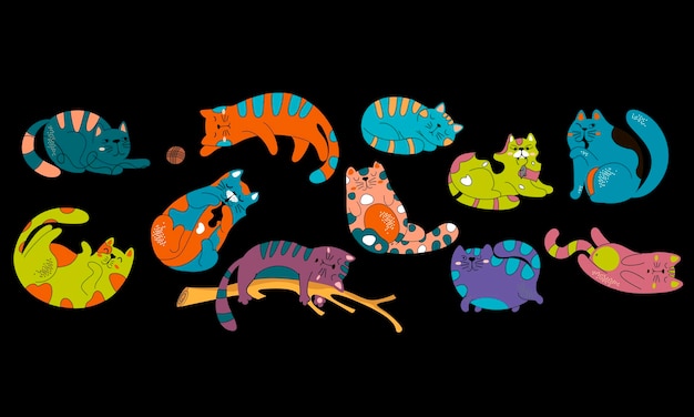 Set of bright abstract cats