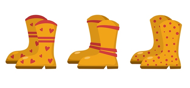 Vector a set of bright autumn boots in yellow and red in a flat style vector image