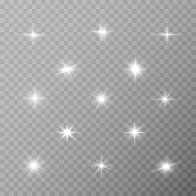 Set of bright beautiful stars light effect bright star beautiful light for illustration