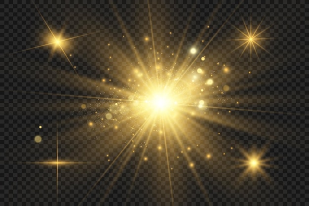 Set of bright beautiful stars. Light effect Bright Star. Beautiful light for illustration.