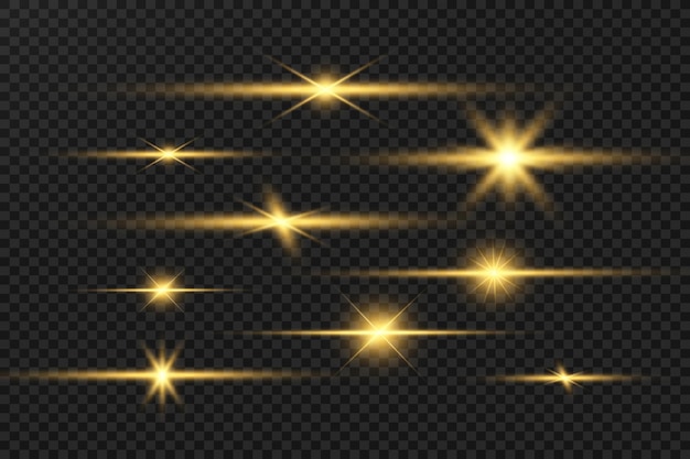 Set of bright beautiful stars. Light effect Bright Star. Beautiful light for illustration.