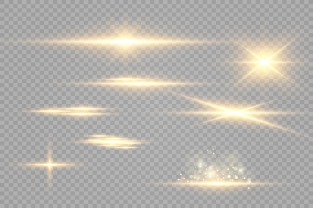 Set of bright beautiful stars. Light effect Bright Star. Beautiful light for illustration.