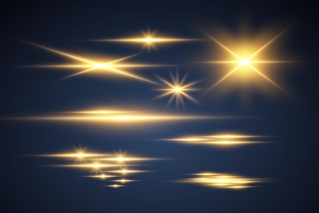 Set of bright beautiful stars. Light effect Bright Star. Beautiful light for illustration.