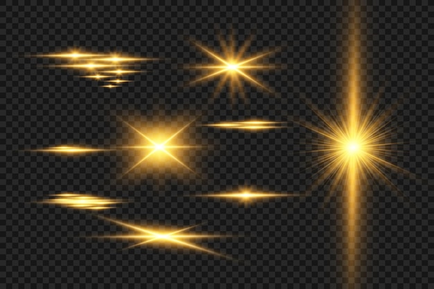 Set of bright beautiful stars. Light effect Bright Star. Beautiful light for illustration.