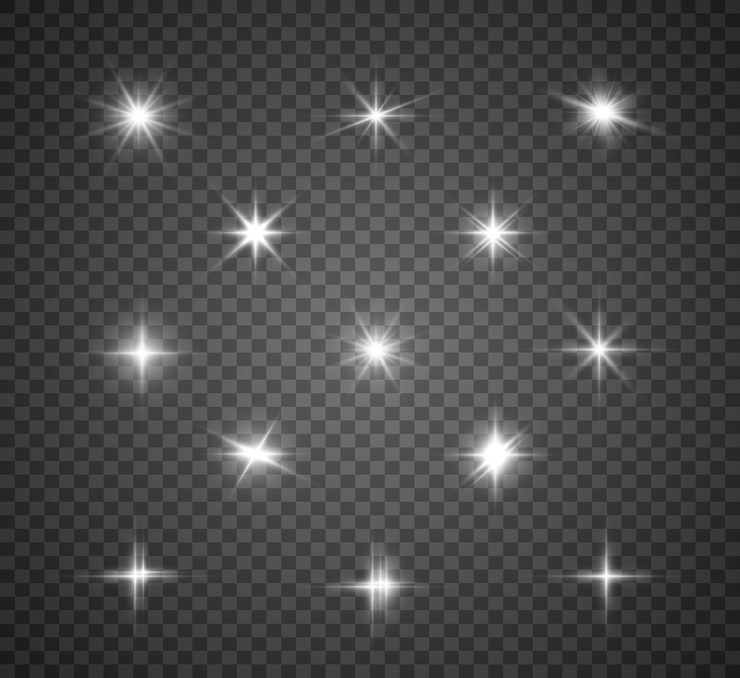 Vector set of bright beautiful stars. light effect. bright star. white glitter sparkles with special light effect. sparkles on a transparent background.