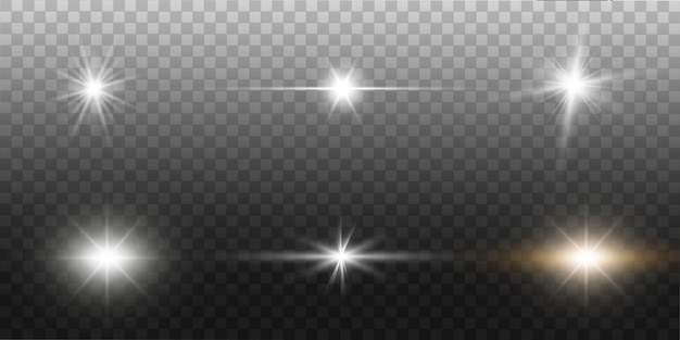 Set of bright beautiful stars on a transparent background illustration.