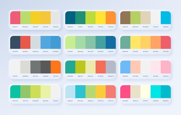 Set of bright color palette combination in rgb hex neumorphic style color palette for ui ux design