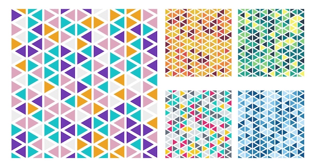 Set of bright color triangles simple pattern on white background. V