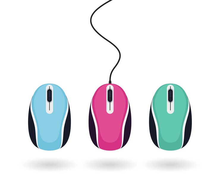 Vector set of bright colored computer mice. simple flat vector illustration isolated on white background
