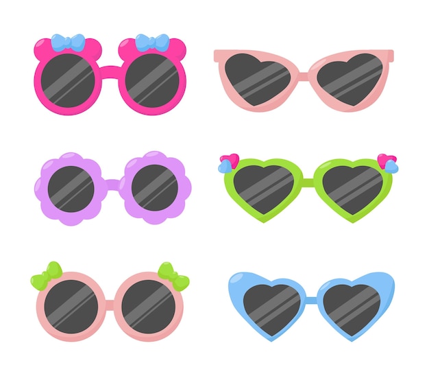 Vector a set of bright colored sunglasses glasses for children