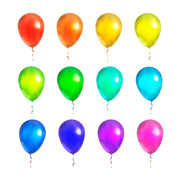 Set of bright colorful balloons isolated on white