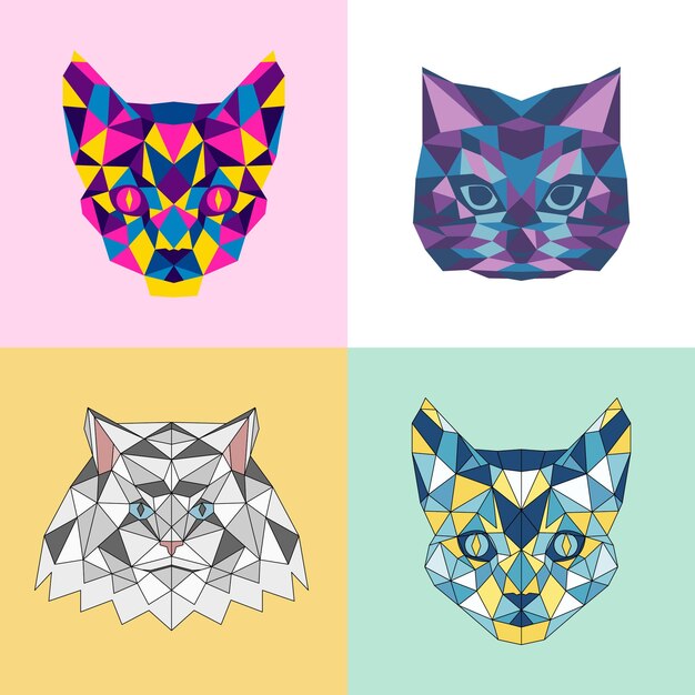 Vector set of bright colorful cat logo for cards