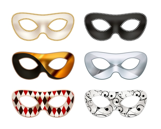 Vector set of bright colorful masquerade masks isolated on white