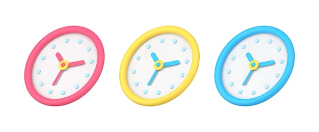 Vector set of bright decorative wall watch for timing control deadline time management d icon vector