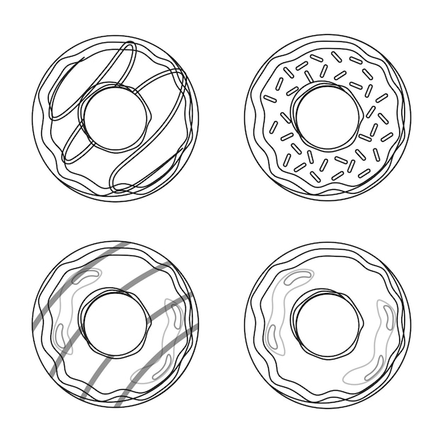 A set of bright donuts for coloring Vector illustration