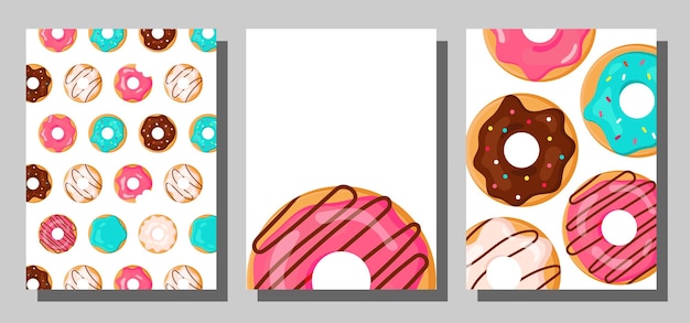 set of bright food cards set of flyers for donut shop sweet products bakery confectionery
