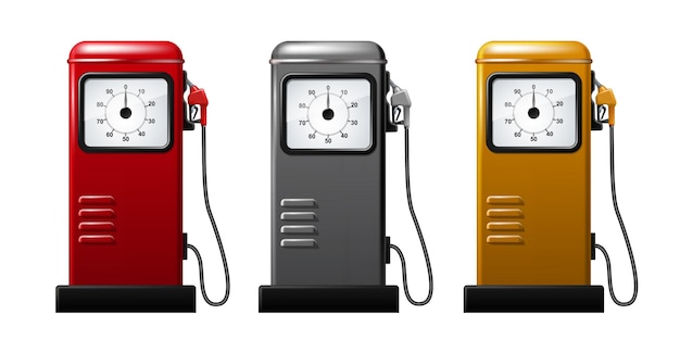 Vector set of bright gas station pump icon realistic vector illustration