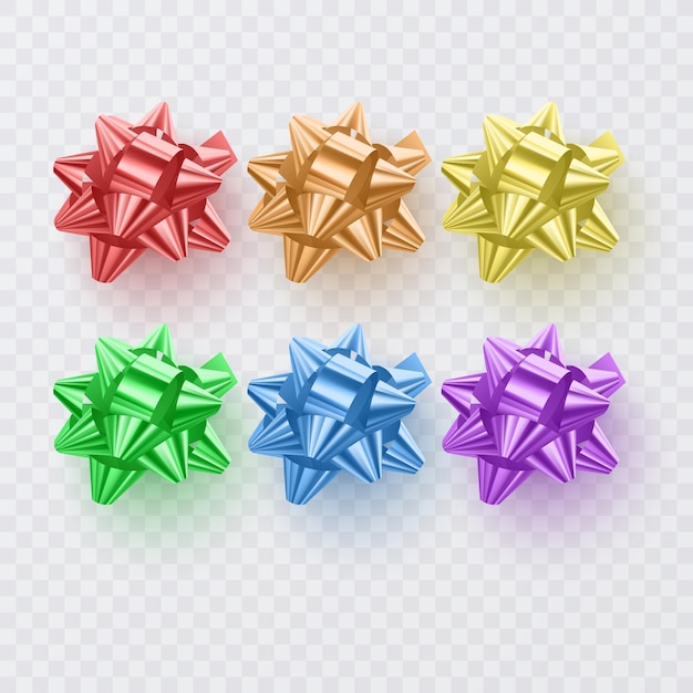 Vector set of bright gift bows, realistic. accessory for gift wrapping. top view. vector illustration