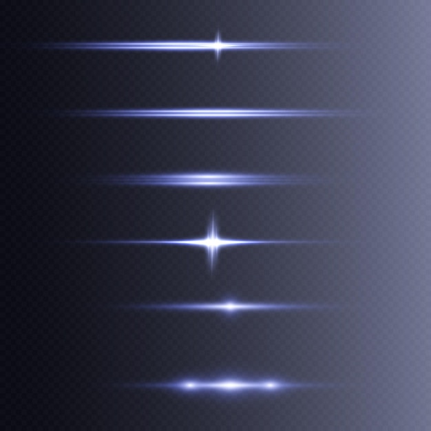 Vector set of bright horizontal highlights laser beams horizontal rays of light on a transparent backgrou