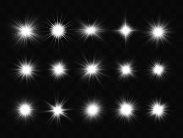 Set of bright light effectsBeautiful stars on the background