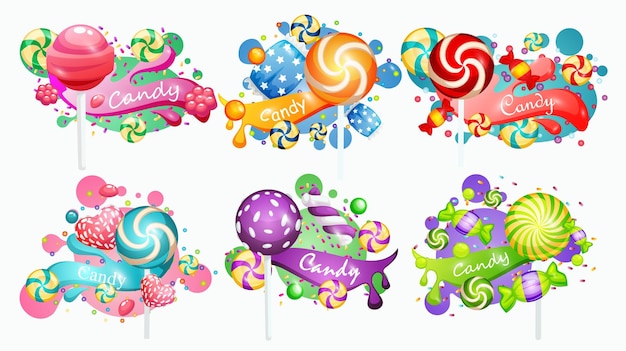 Set of bright lollipops on a stick