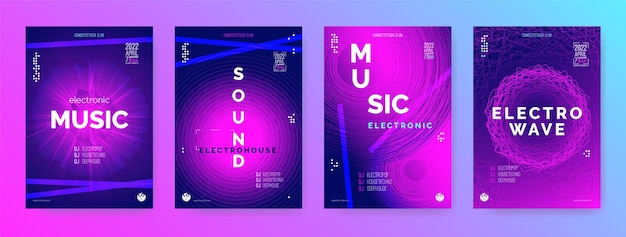 Set of bright music posters for electronic sound event