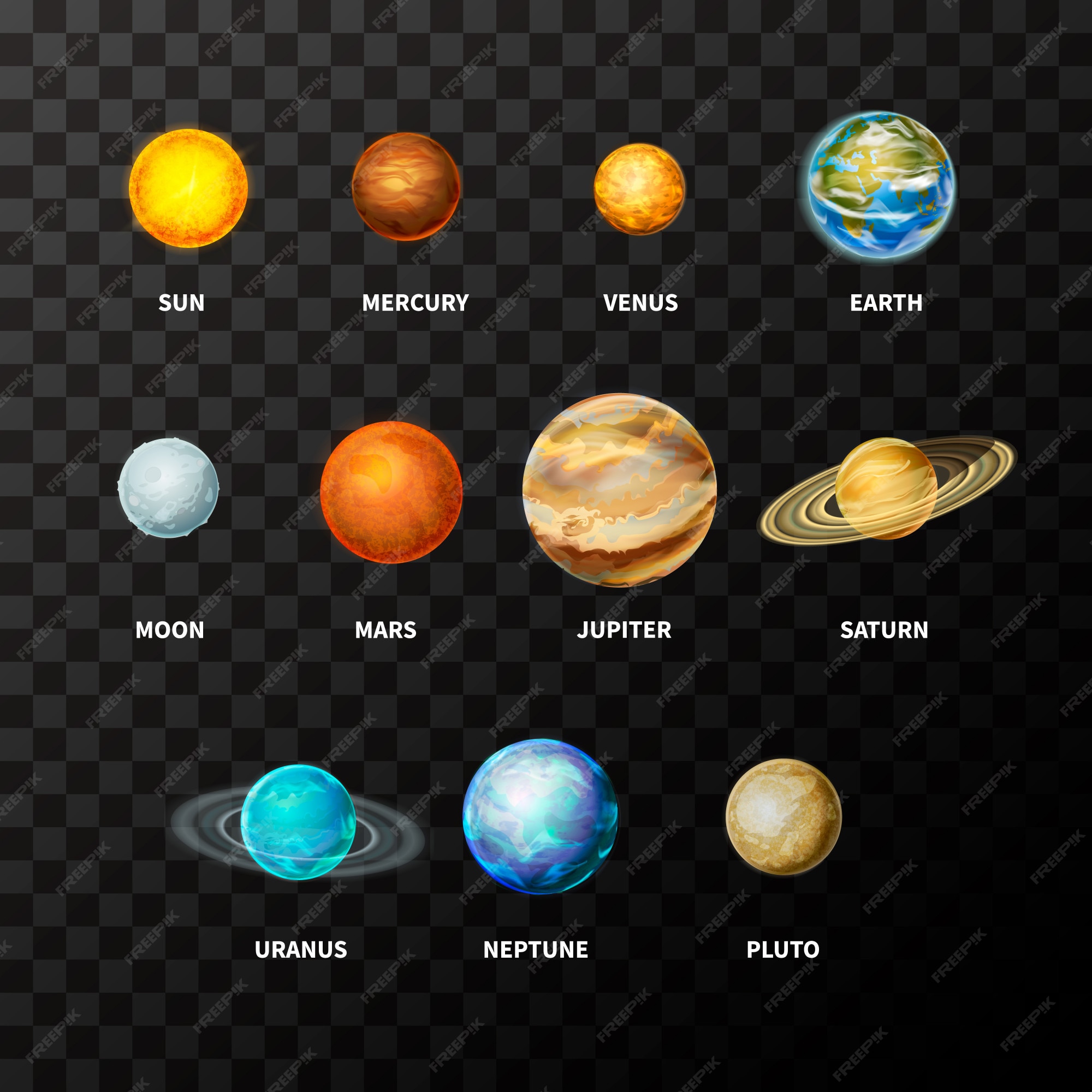 Premium Vector | Set of bright realistic planets on solar system like