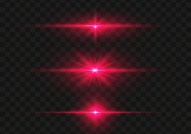 Set of bright red flashes lights and sparks on a transparent background flash with glowing line