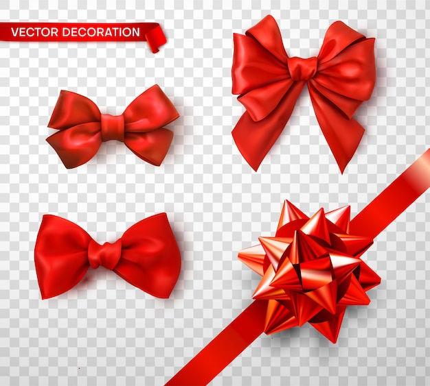 Set of bright red satin 3d bows isolated